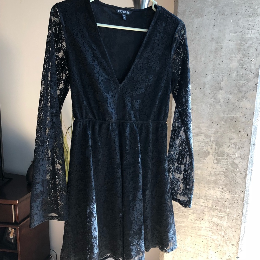 Express Long Sleeve Lace Black Dress